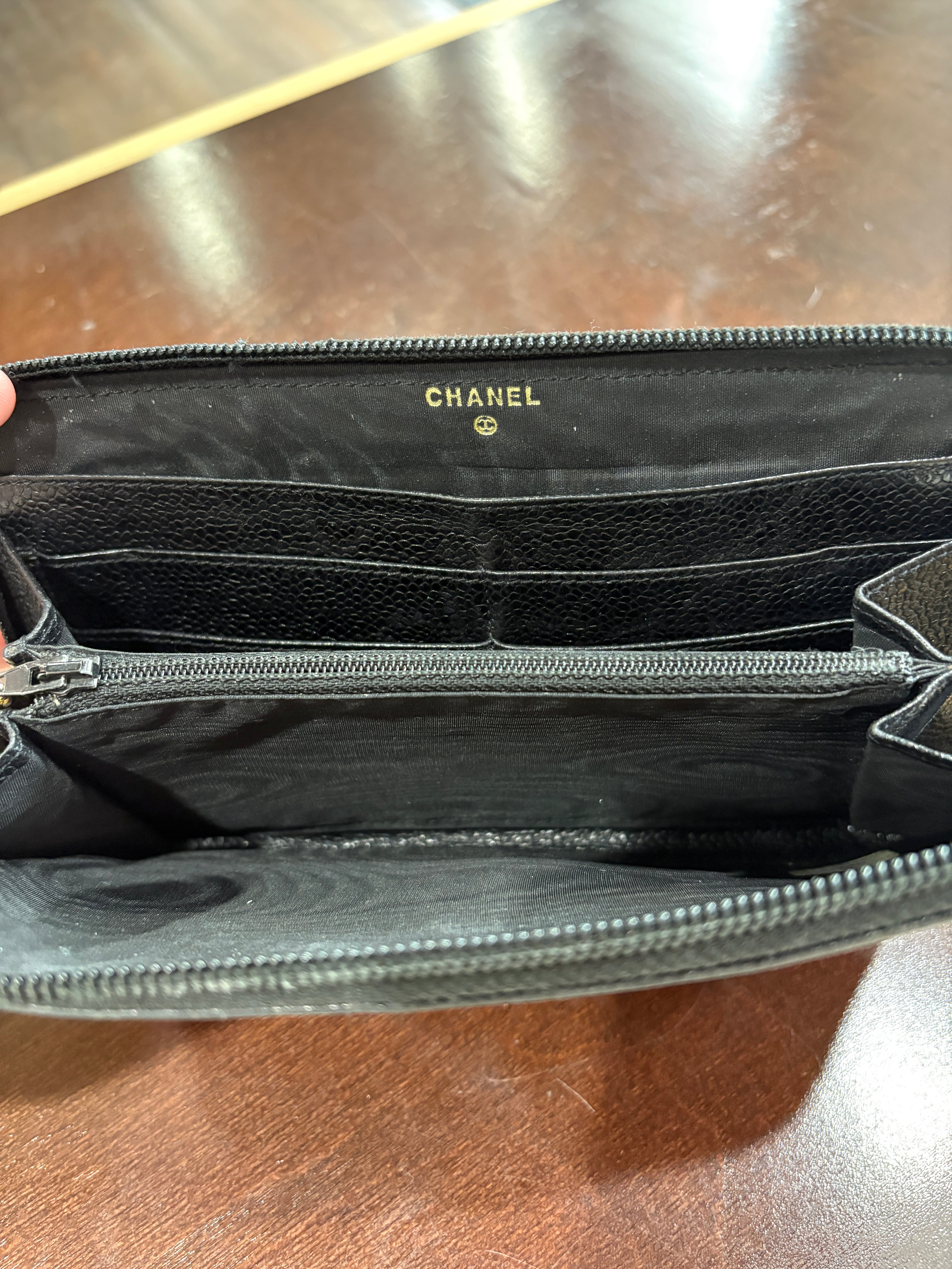 Chanel Black Caviar Zip Around Long Wallet