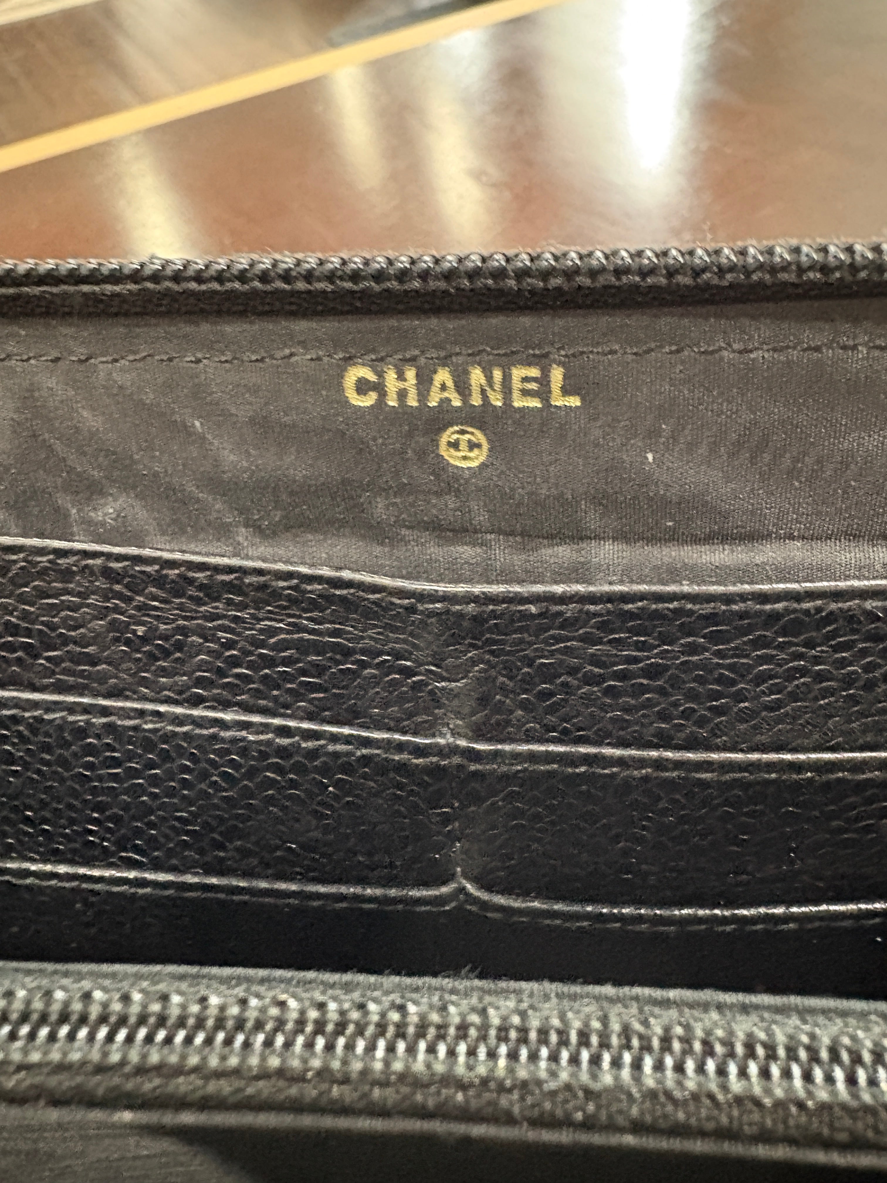 Chanel Black Caviar Zip Around Long Wallet