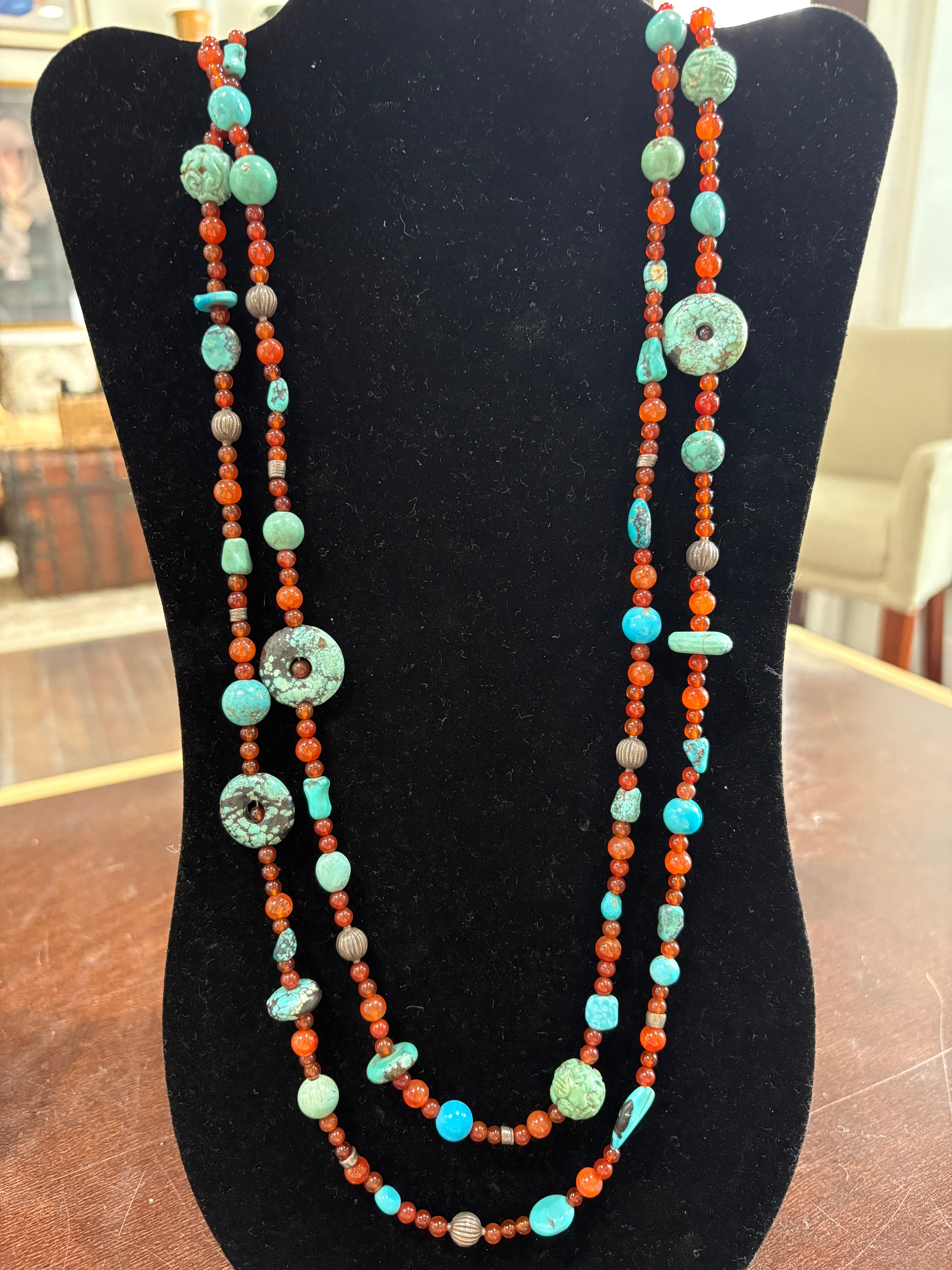 Faux Turquoise Sunset Beaded Necklace