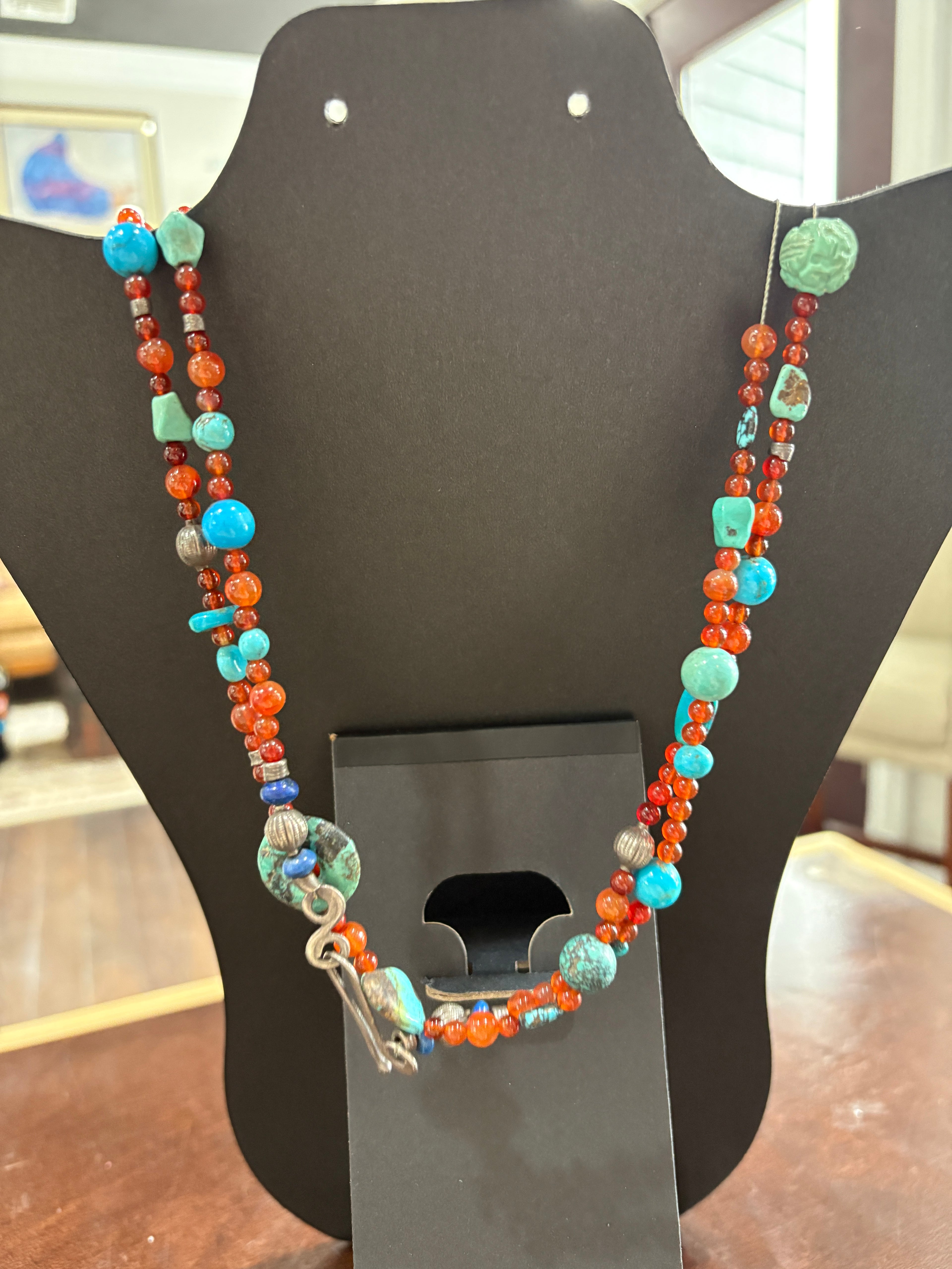 Faux Turquoise Sunset Beaded Necklace