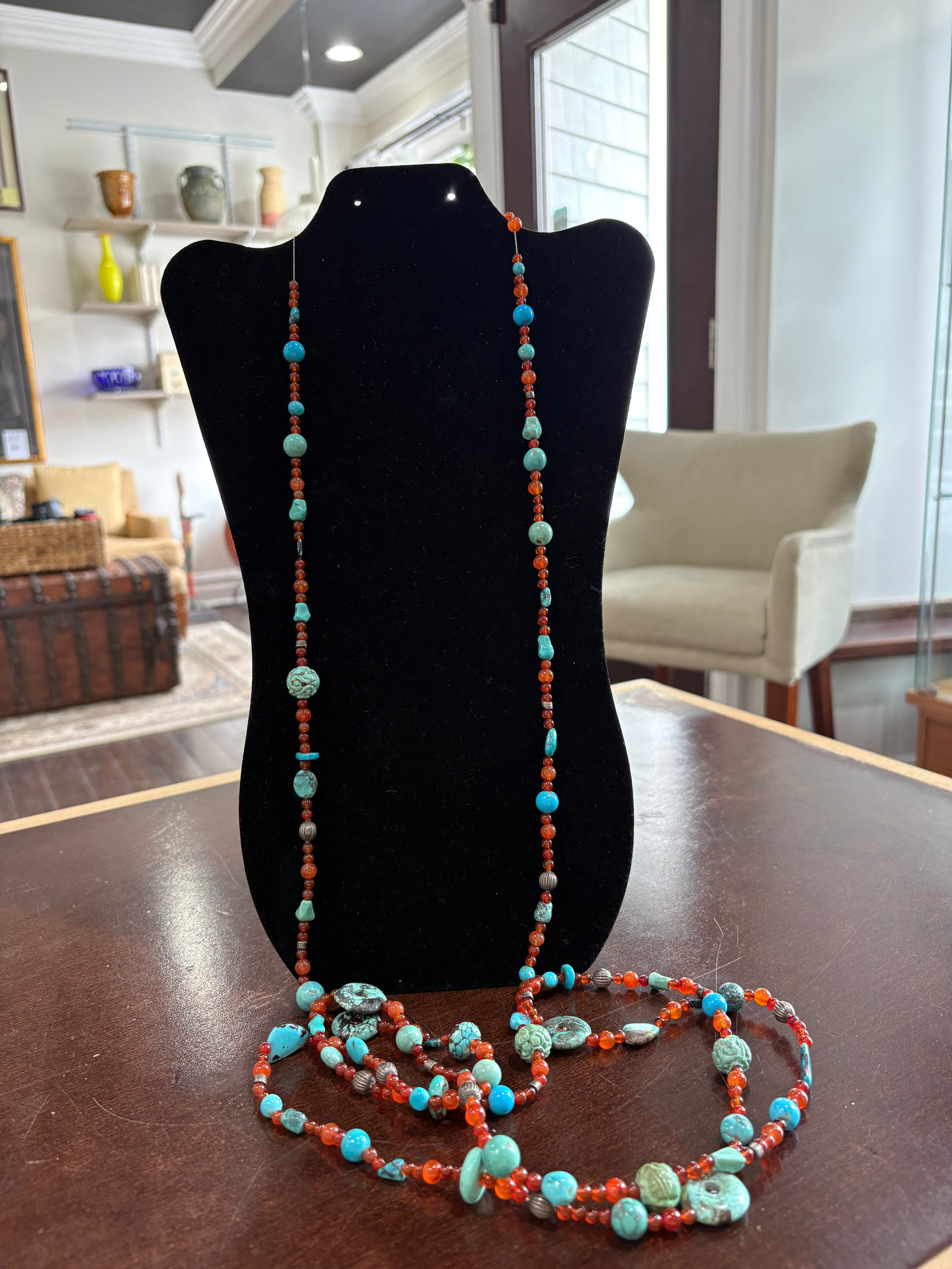 Faux Turquoise Sunset Beaded Necklace