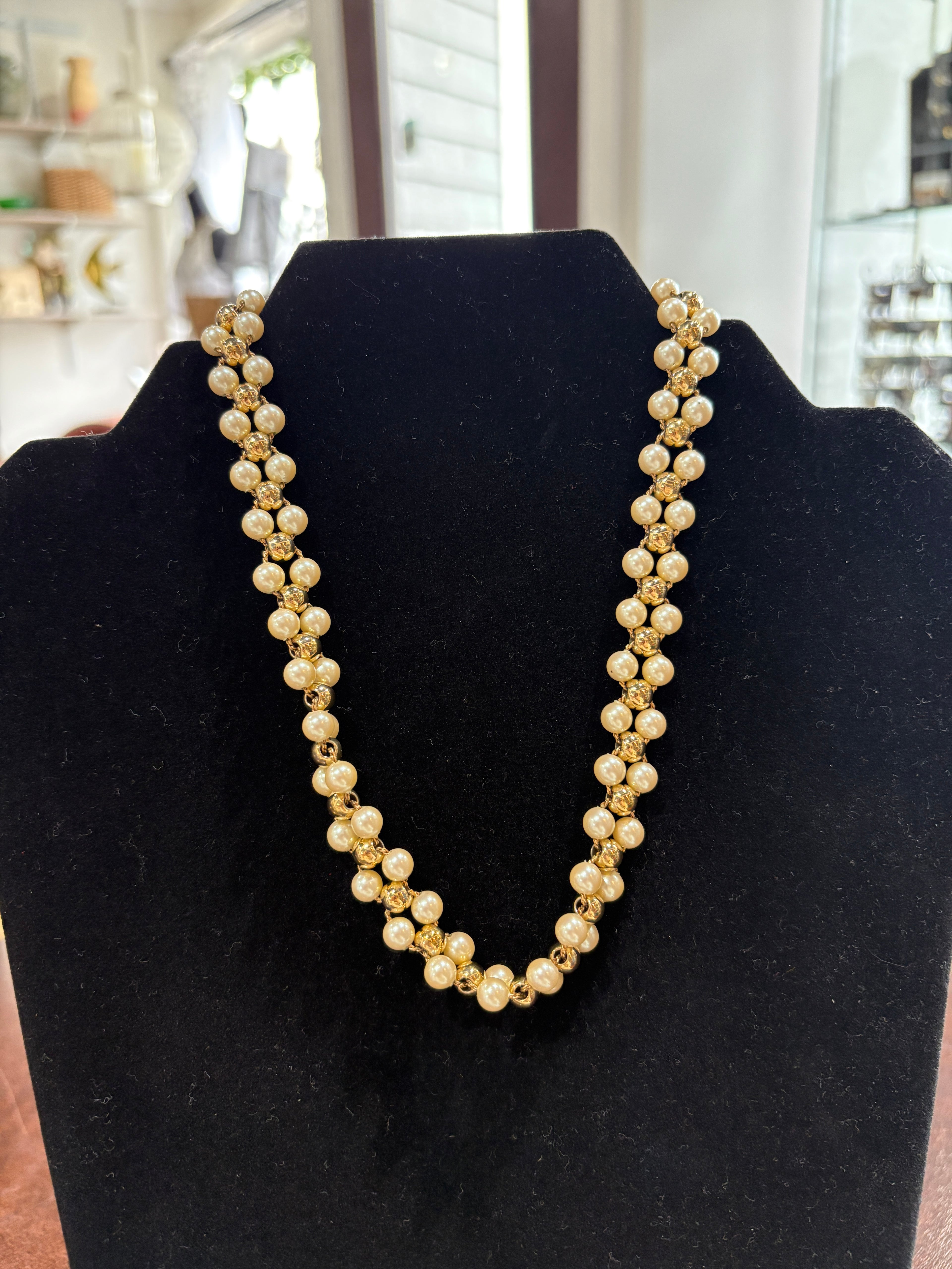 Monet Faux Pear and Gold Tone Bead Necklace