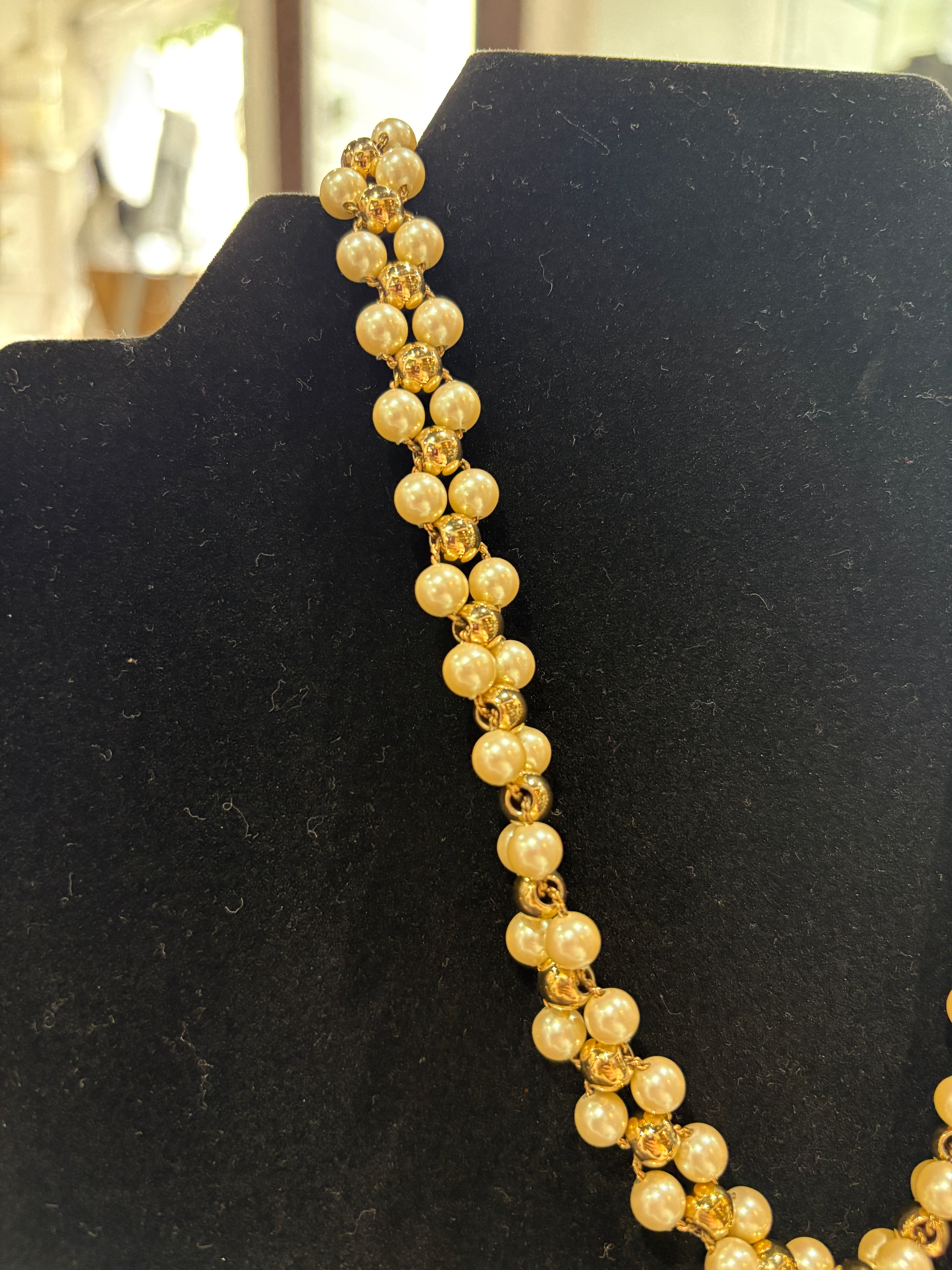 Monet Faux Pear and Gold Tone Bead Necklace