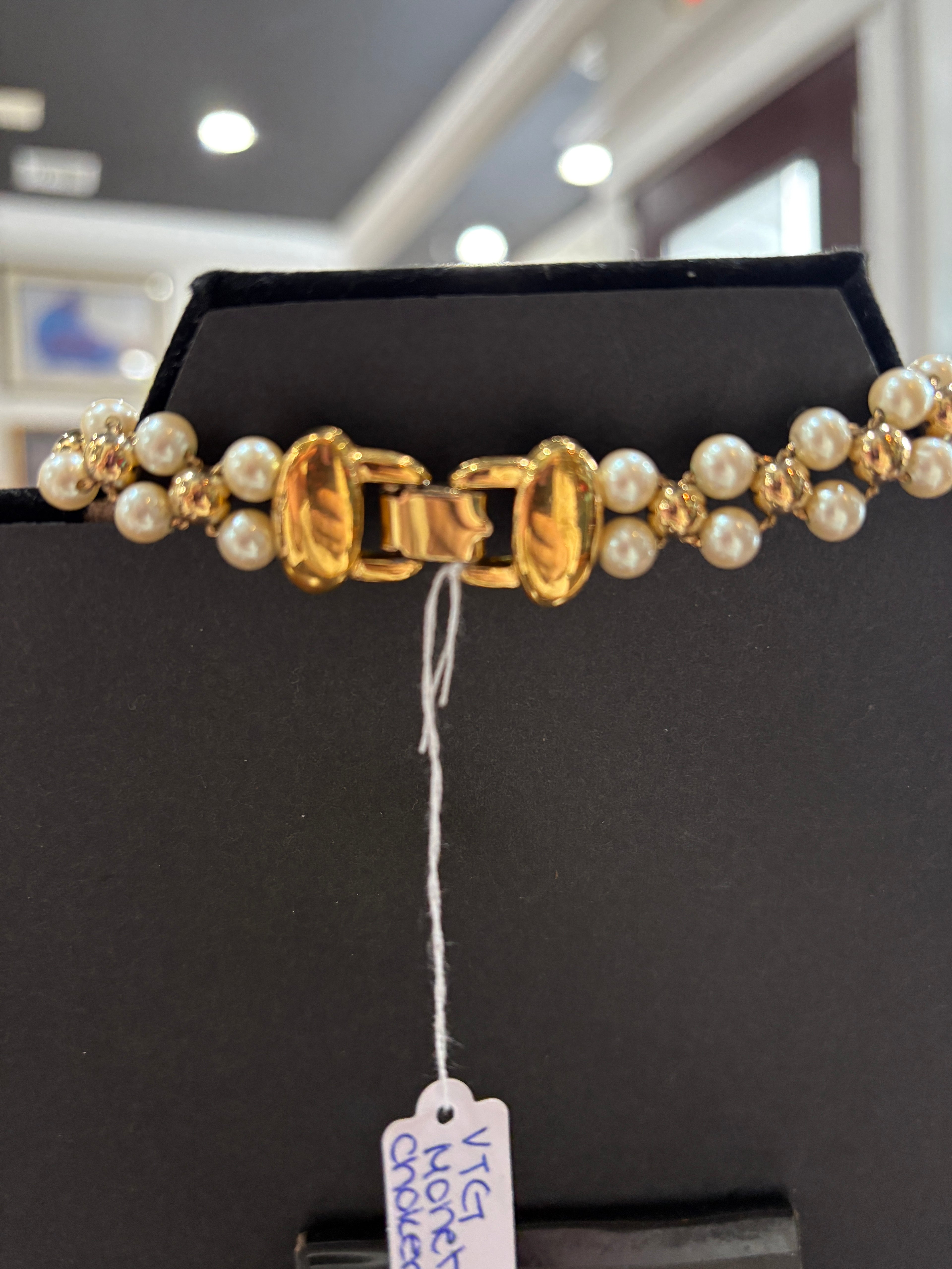 Monet Faux Pear and Gold Tone Bead Necklace