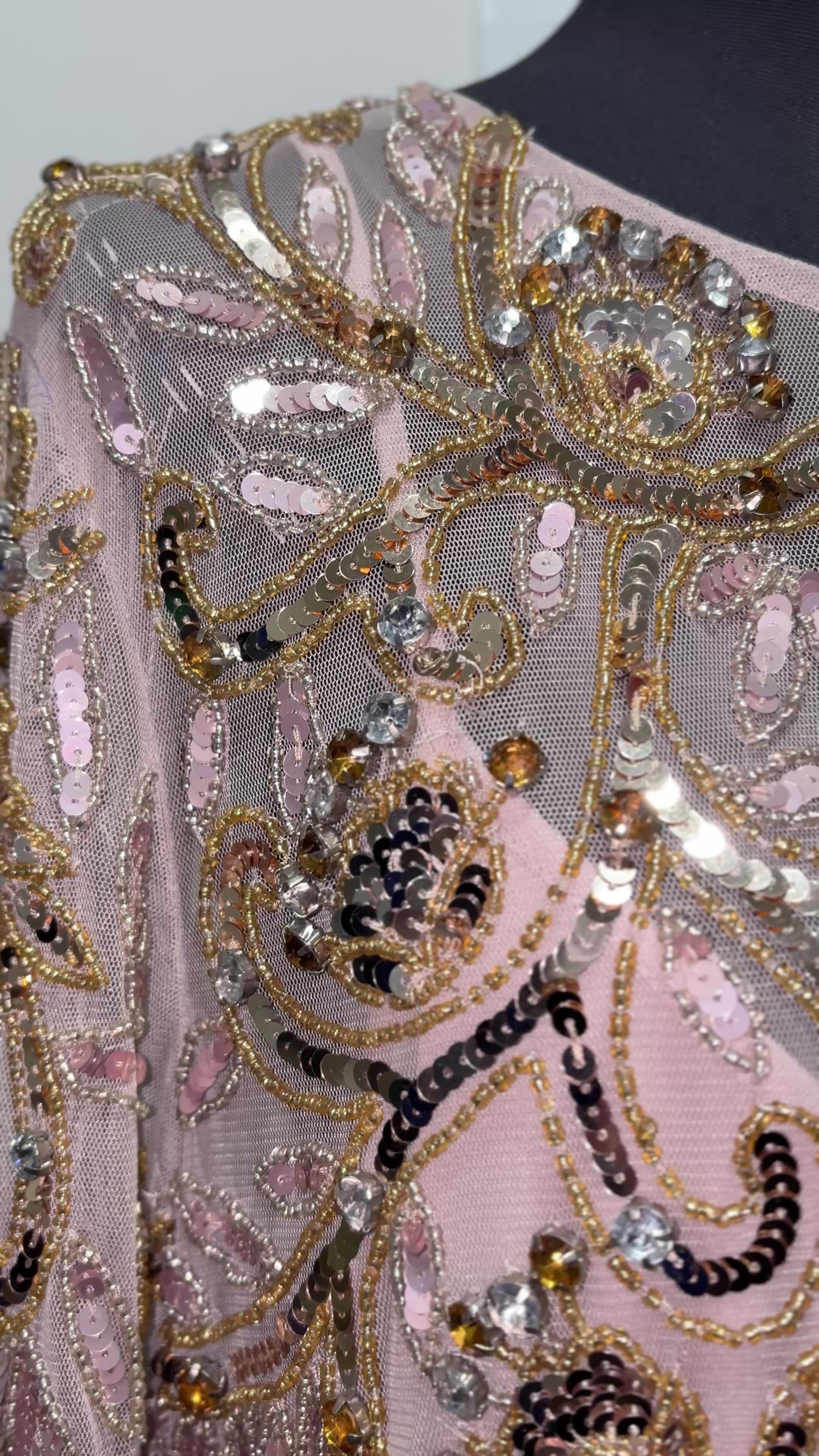 Mac Duggal Mocha Gold Long Sleeve Hand Embellished Gown